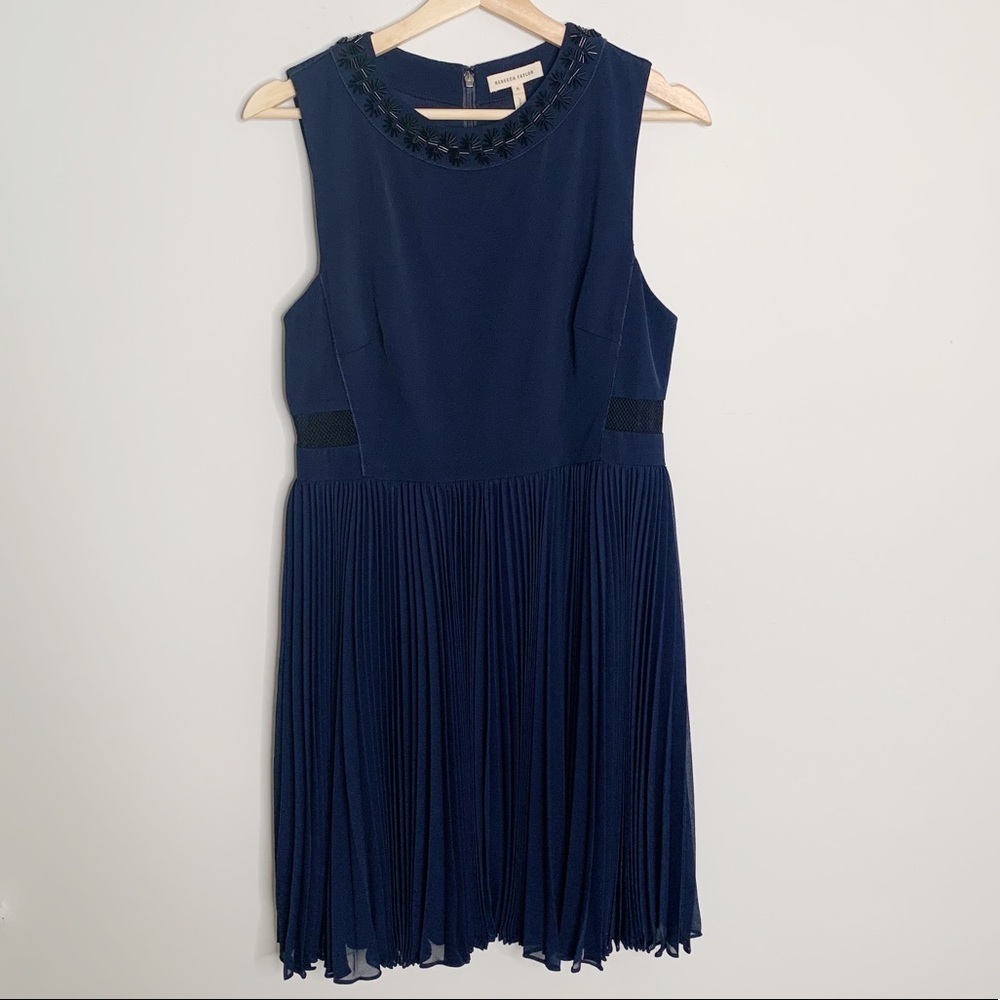 Rebecca Taylor Navy Pleated Sleeveless Dress Sz 8